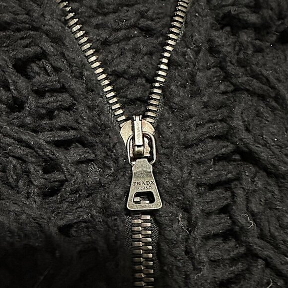 Prada Black Chunky Cardigan Jacket, Front‎ Zip, Size 46 italy - Picture 10 of 14